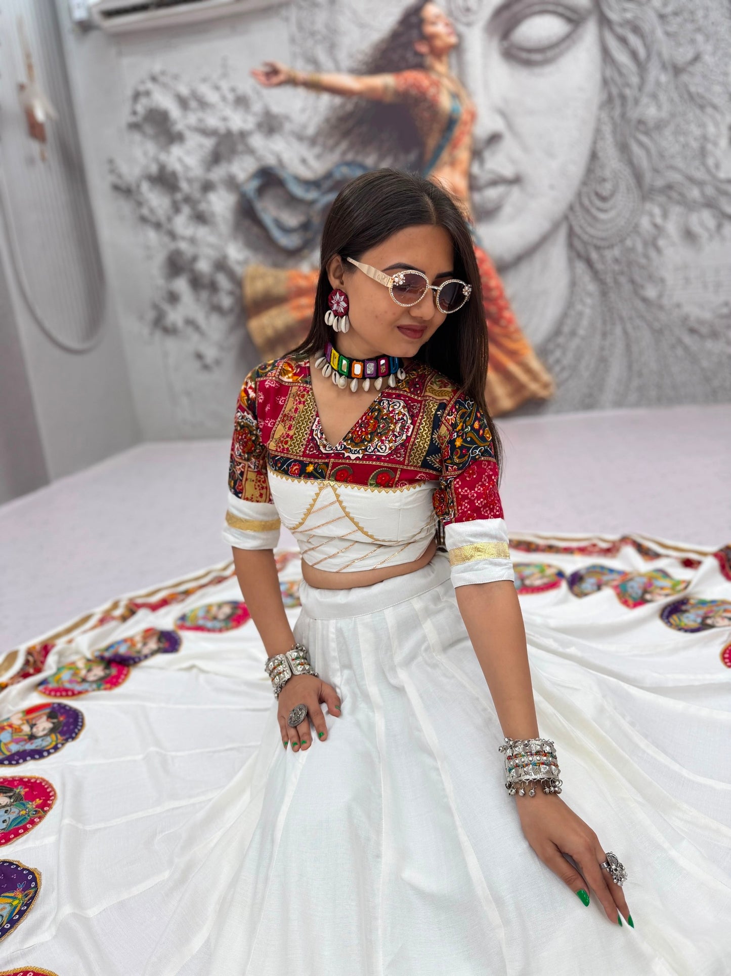 Pure Cotton 6-Meter Flair Lehenga Choli — Navratri Special, Fully Stitched with Cups