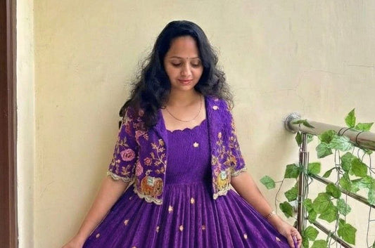 Rose Motif Anarkali Gown with Embroidery