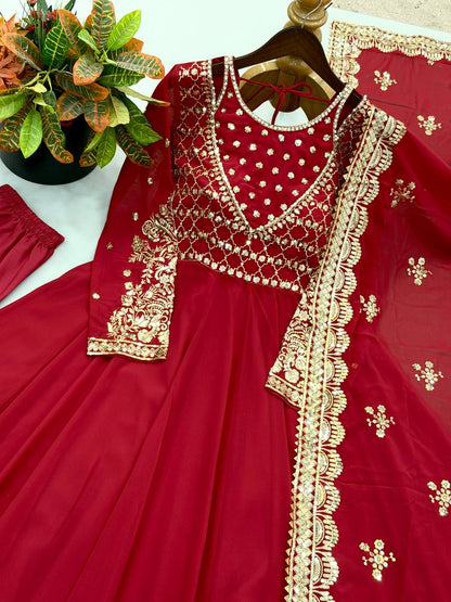 RangBhoomi Exclusive Designer Georgette Gown with Heavy Sequin Embroidery Dupatta