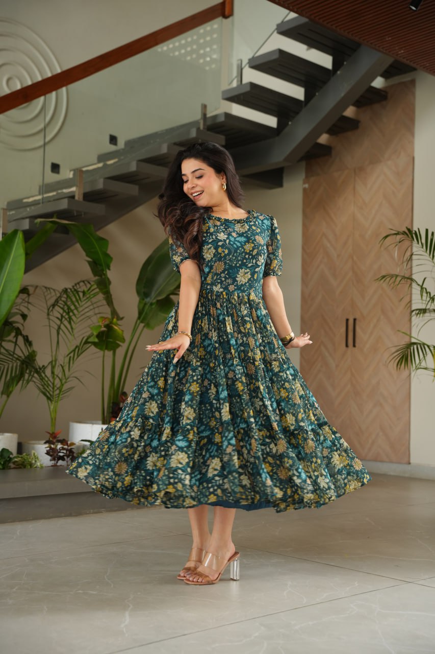 Premium Fully Flared Printed Georgette Gown