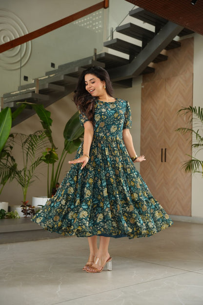 Premium Fully Flared Printed Georgette Gown