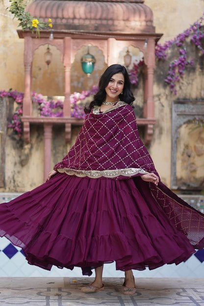 Flared Gown: Embroidered Dupatta - Shop Now!
