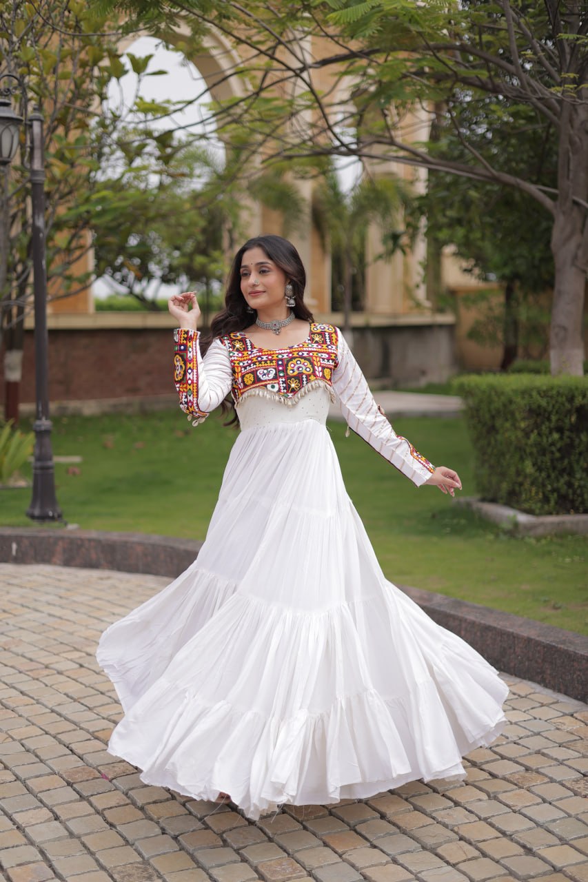 RangBhoomi Navratri Gown Collection 2026 - Elegant Mukaish & Mirror Work Full-Sleeve Gown