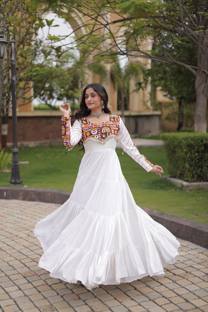 RangBhoomi Navratri Gown Collection 2026 - Elegant Mukaish & Mirror Work Full-Sleeve Gown