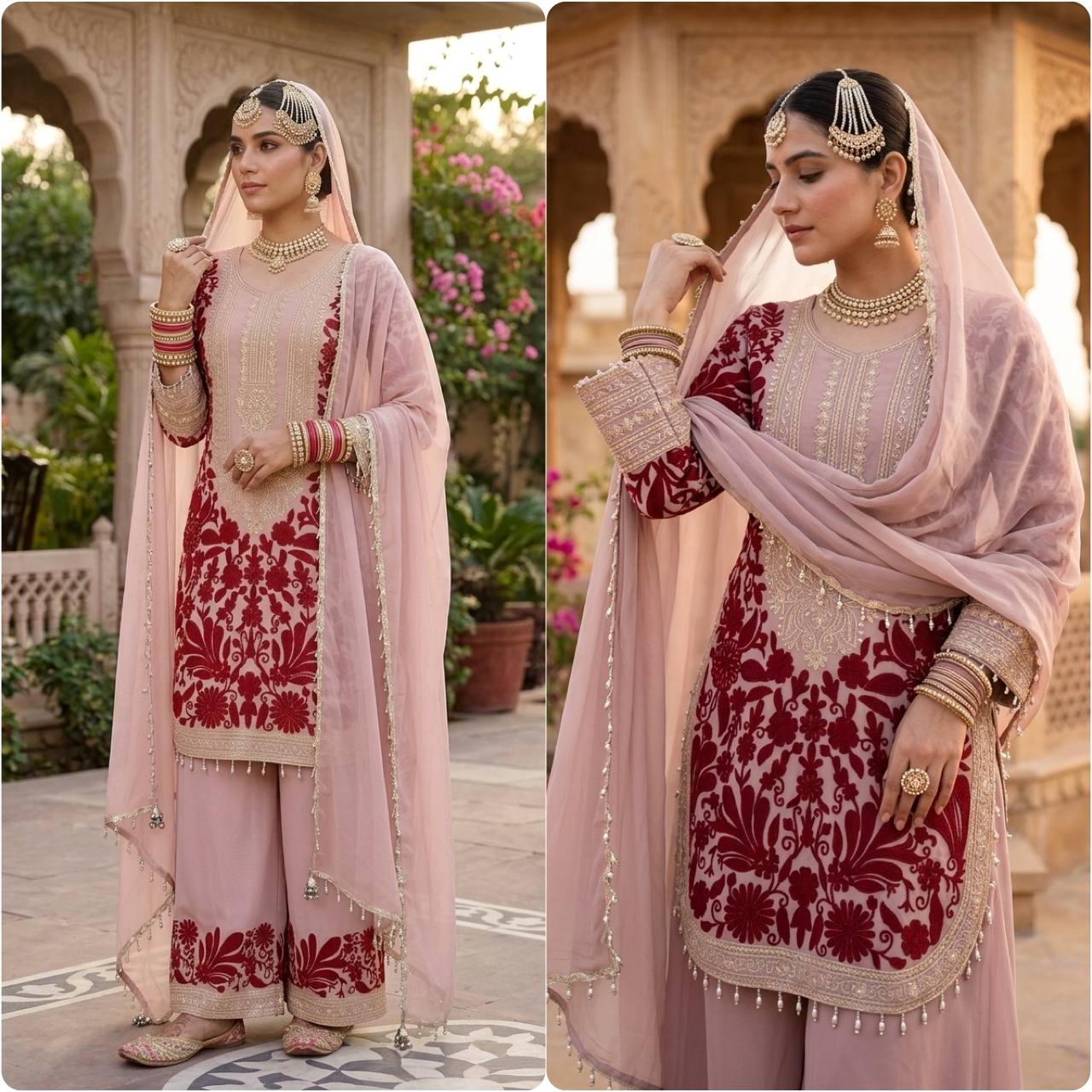RangBhoomi Designer Party Top, Palazzo & Dupatta Set with Heavy Embroidery