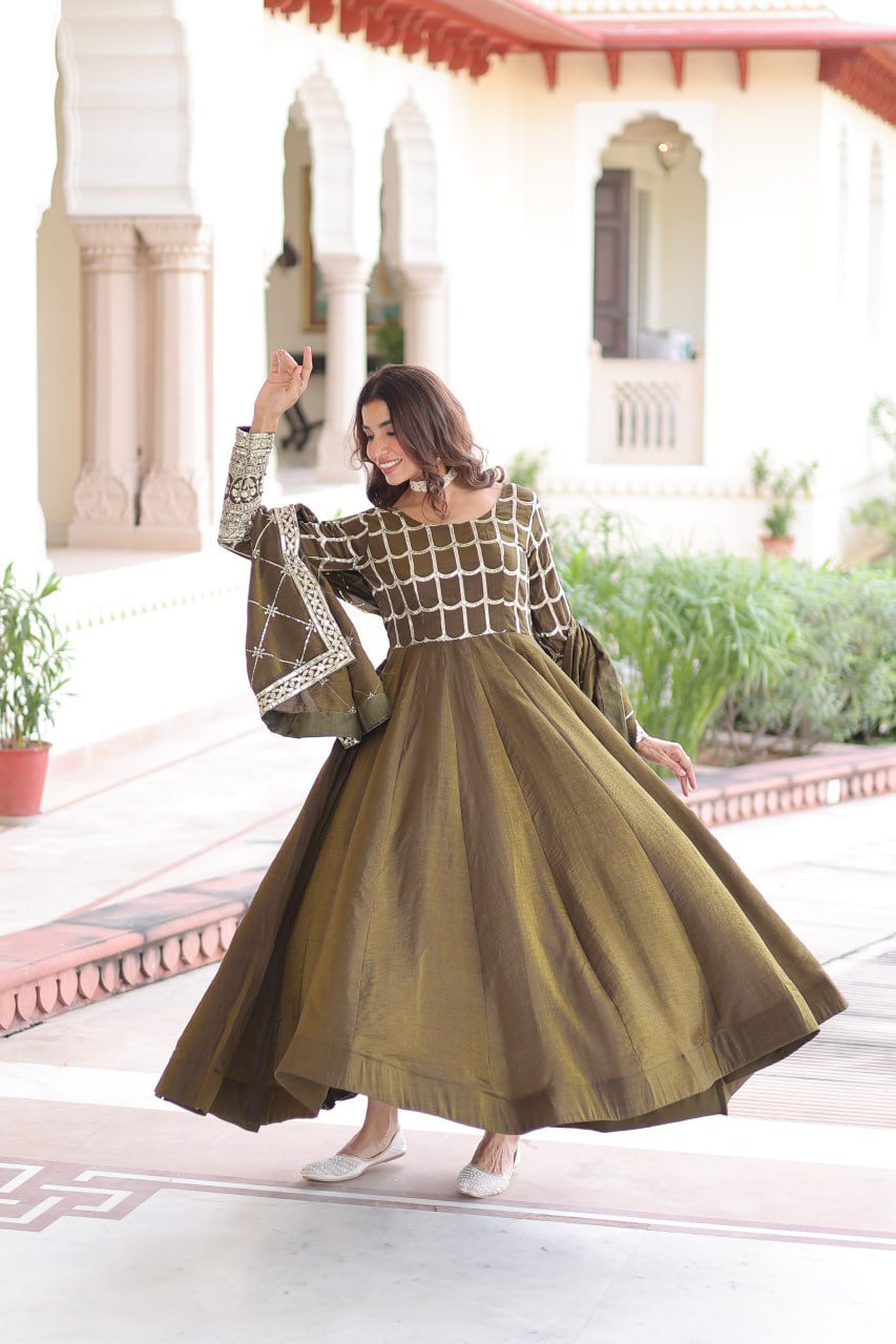 RangBhoomi Premium Ready-to-Wear Embroidered Gown and Dupatta Set