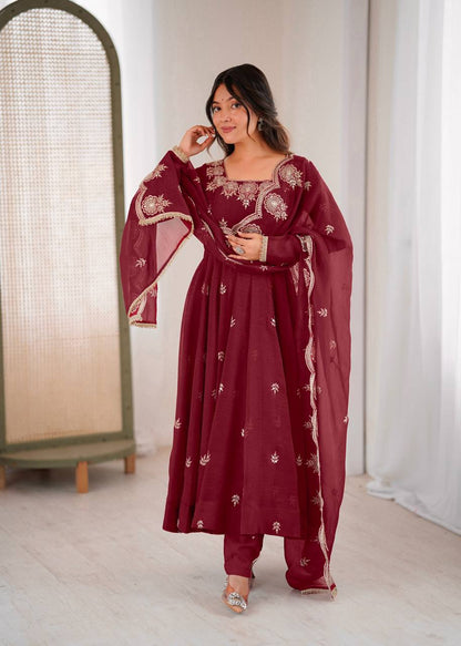RangBhoomi Elegant Embroidered Sequence Designer Anarkali Three Piece Set
