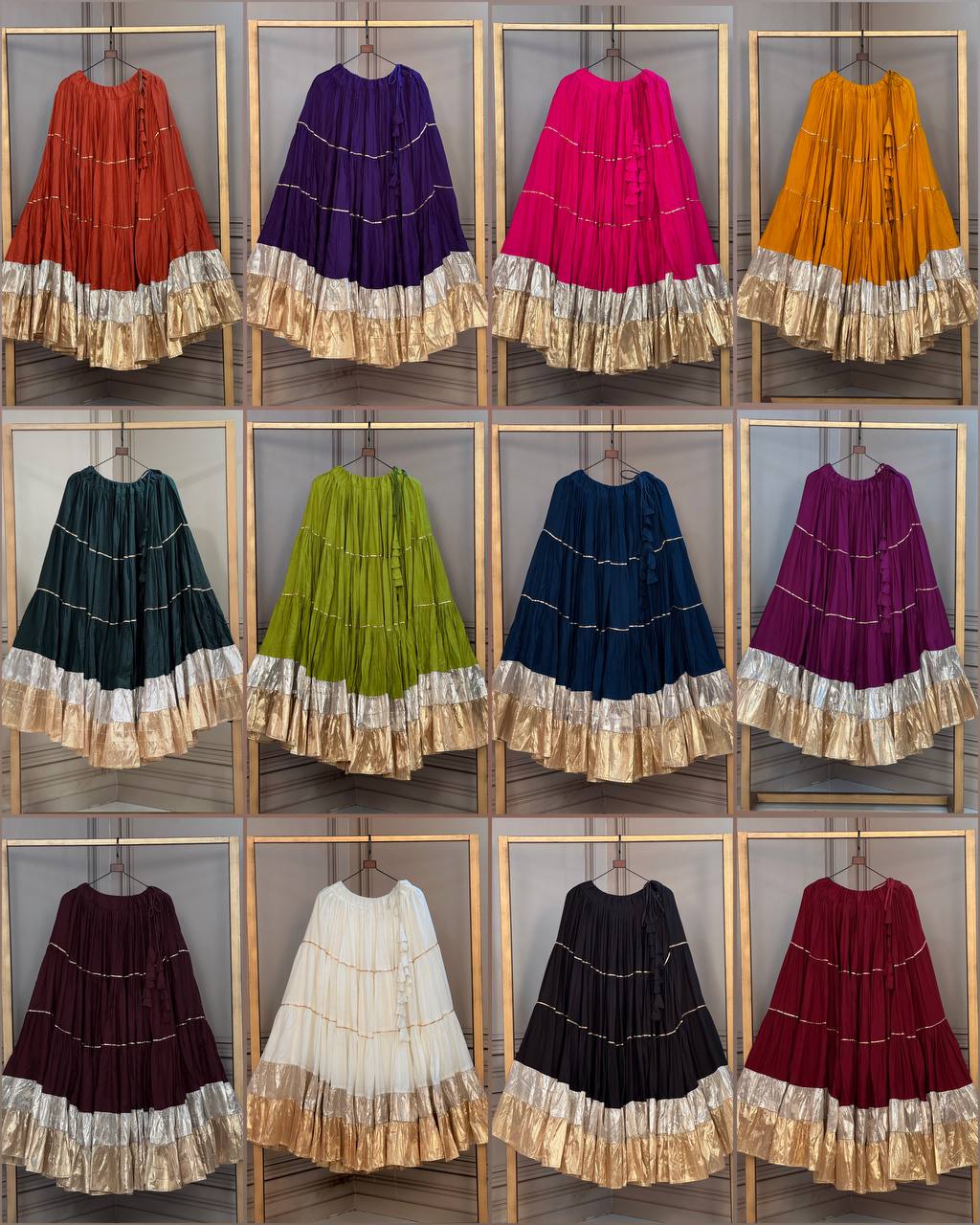 RangBhoomi Navratri 2026 Full-Stitched Rayon & Lampi Lace Lehenga — 12m Flair, Cotton Inner