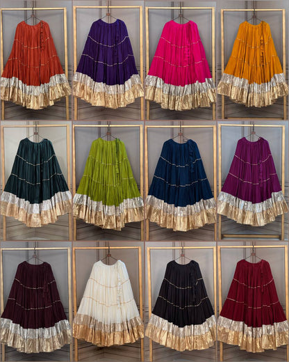 RangBhoomi Navratri 2026 Full-Stitched Rayon & Lampi Lace Lehenga — 12m Flair, Cotton Inner