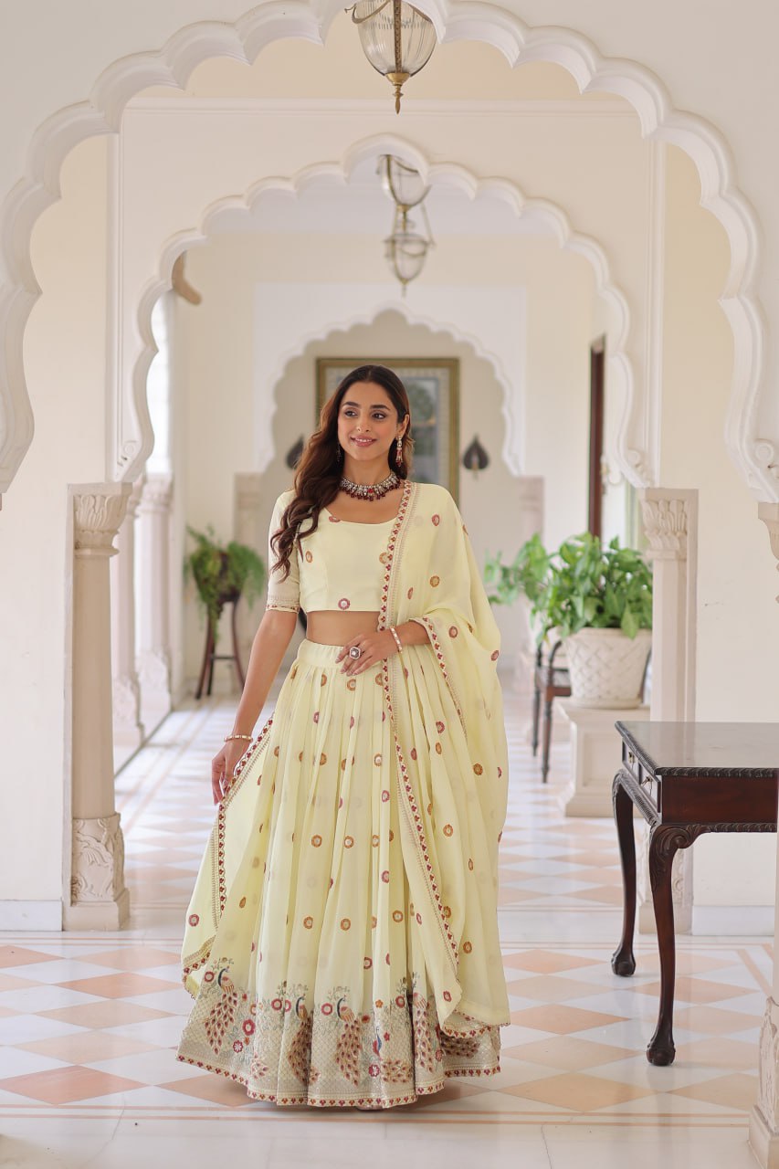 Elegant Vichitra Silk Lehenga Choli Set with Multi-Thread Embroidery and Sequined Dupatta
