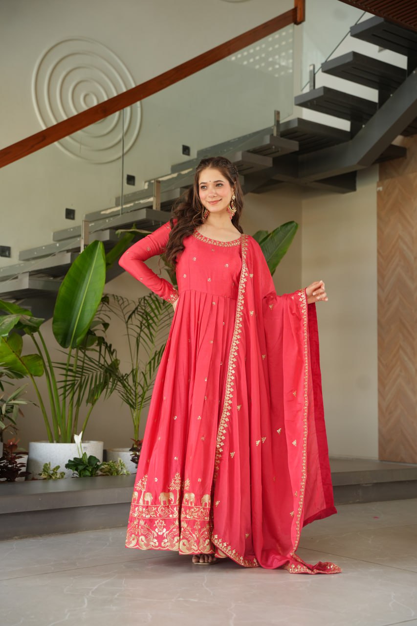 Embroidered Chinnon Gown Set | Indian Wedding Outfit