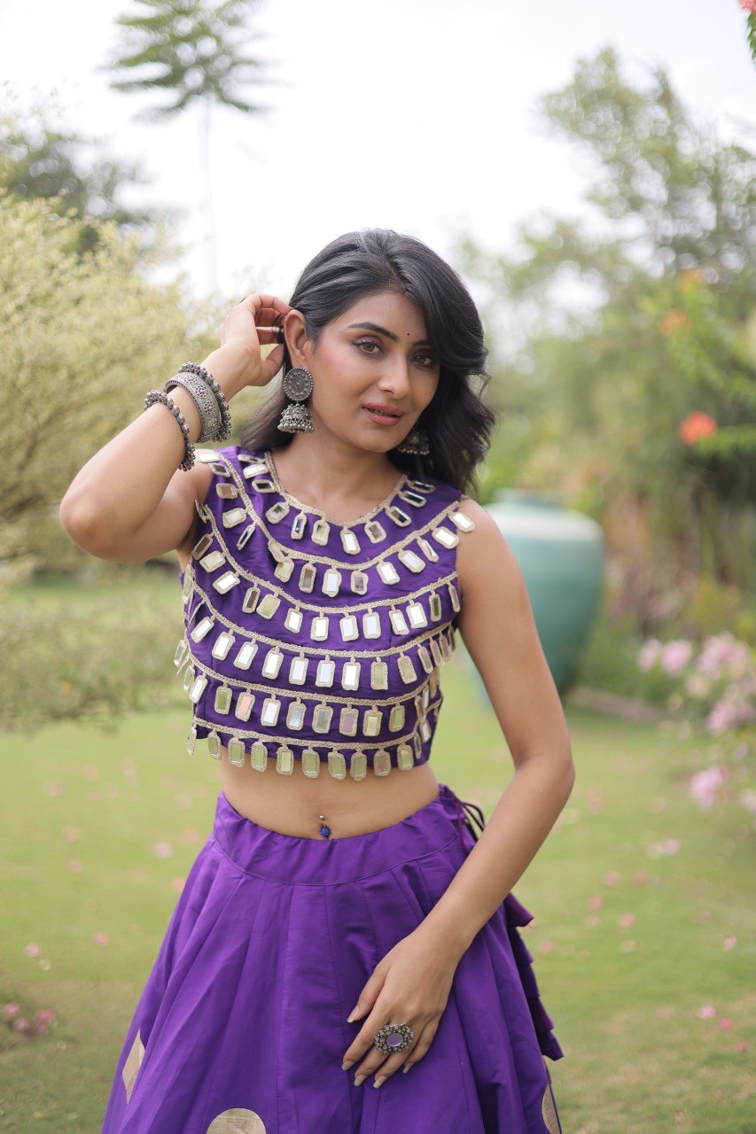 RangBhoomi Navratri Roman-Silk Lehenga Choli Set — Full-Stitched Festive Ensemble