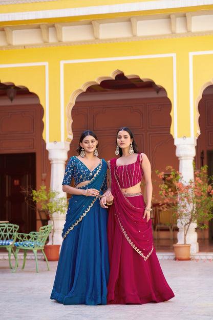 Elegant Timeless Festive Lehenga Set with Sequins and Thread Embroidery