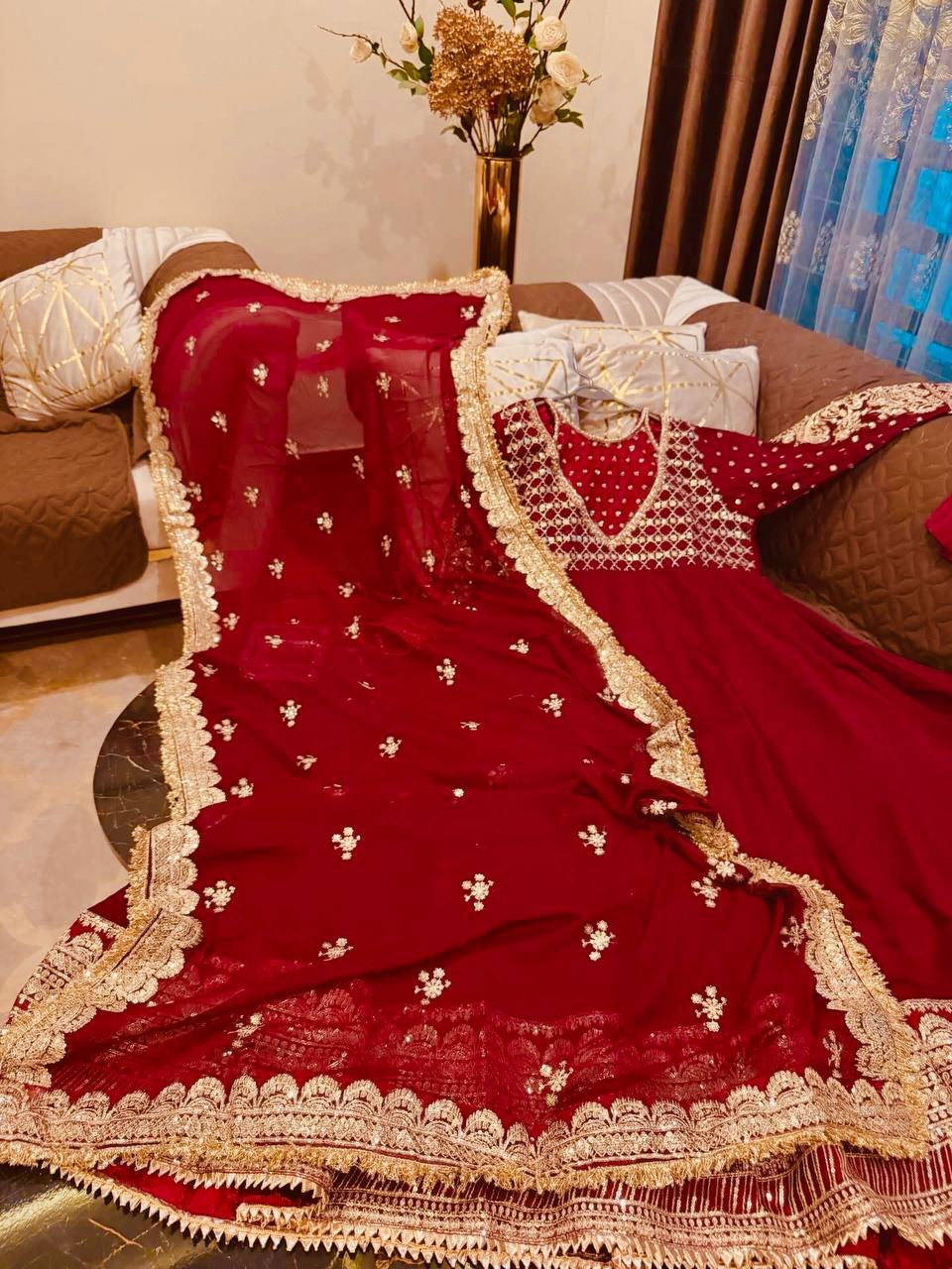 RangBhoomi Exclusive Designer Georgette Gown with Heavy Sequin Embroidery Dupatta
