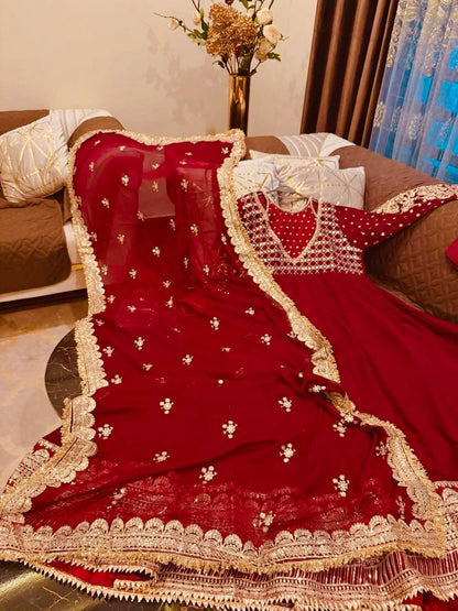 RangBhoomi Exclusive Designer Georgette Gown with Heavy Sequin Embroidery Dupatta