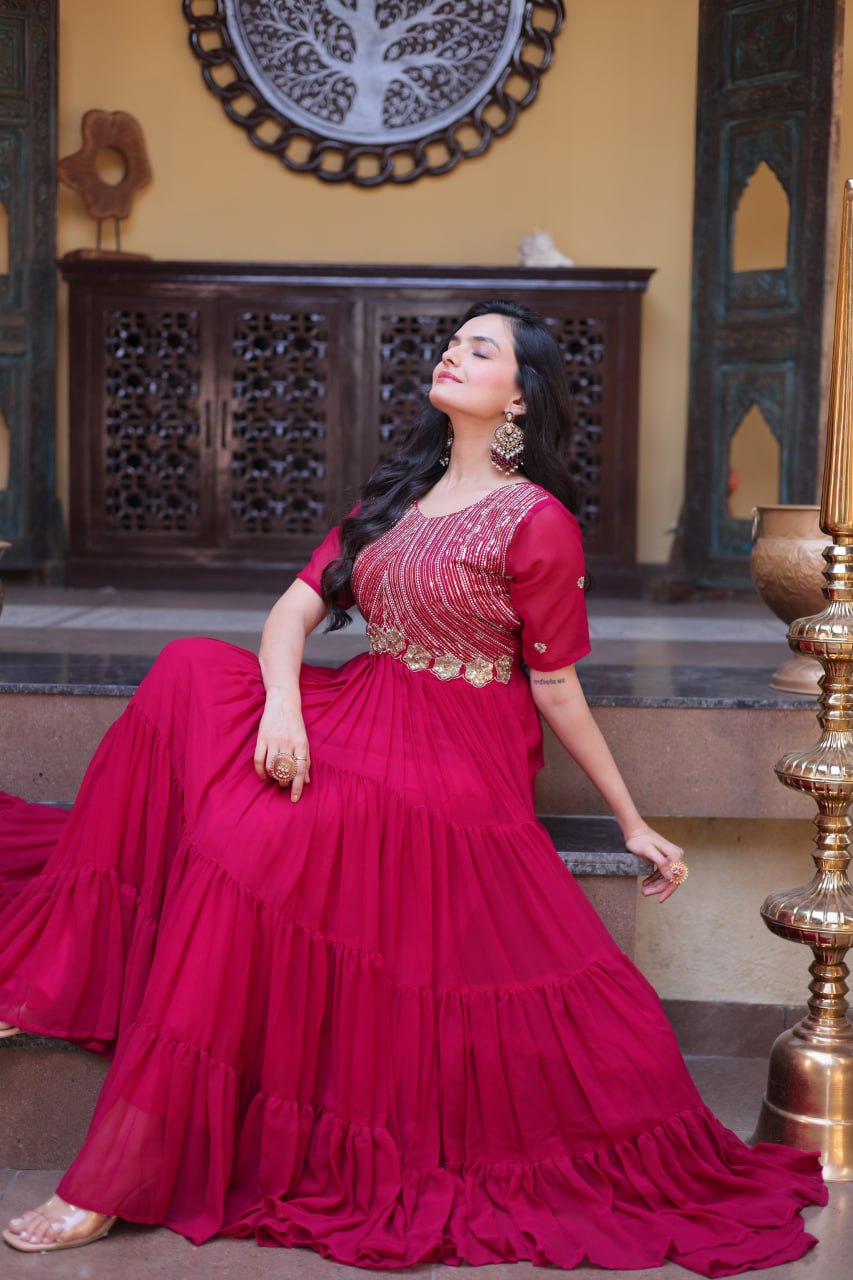 RangBhoomi Premium Designer Ready-to-Wear Gown Collection in Red and Pink