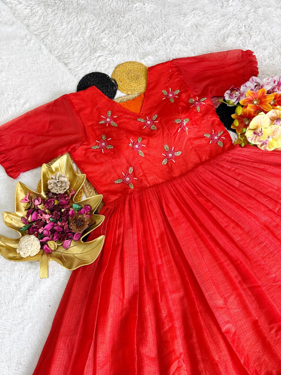 Summer Special Maggam Embroidered Kota Check Gown – Elegant Festive Wear by RangBhoomi
