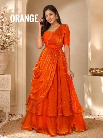 RangBhoomi Heavy Space Silk Double-Frill Lehenga Choli Set — Sequined Embroidery, Ready-to-Ship Rakshabandhan Special