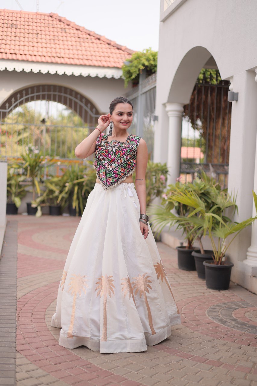 RangBhoomi Navratri Lehenga Choli Collection 2026 — Roman Fabric with Kutchi Embroidery