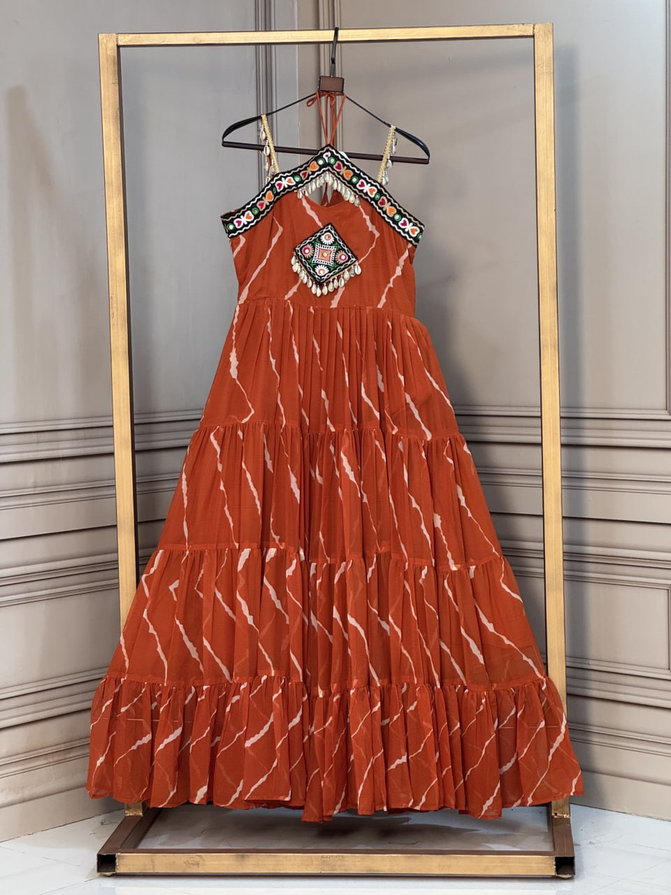 RangBhoomi Laheriya Faux Georgette Gown — Sleeveless 56" Length, 12m Flair (L, Adjustable)