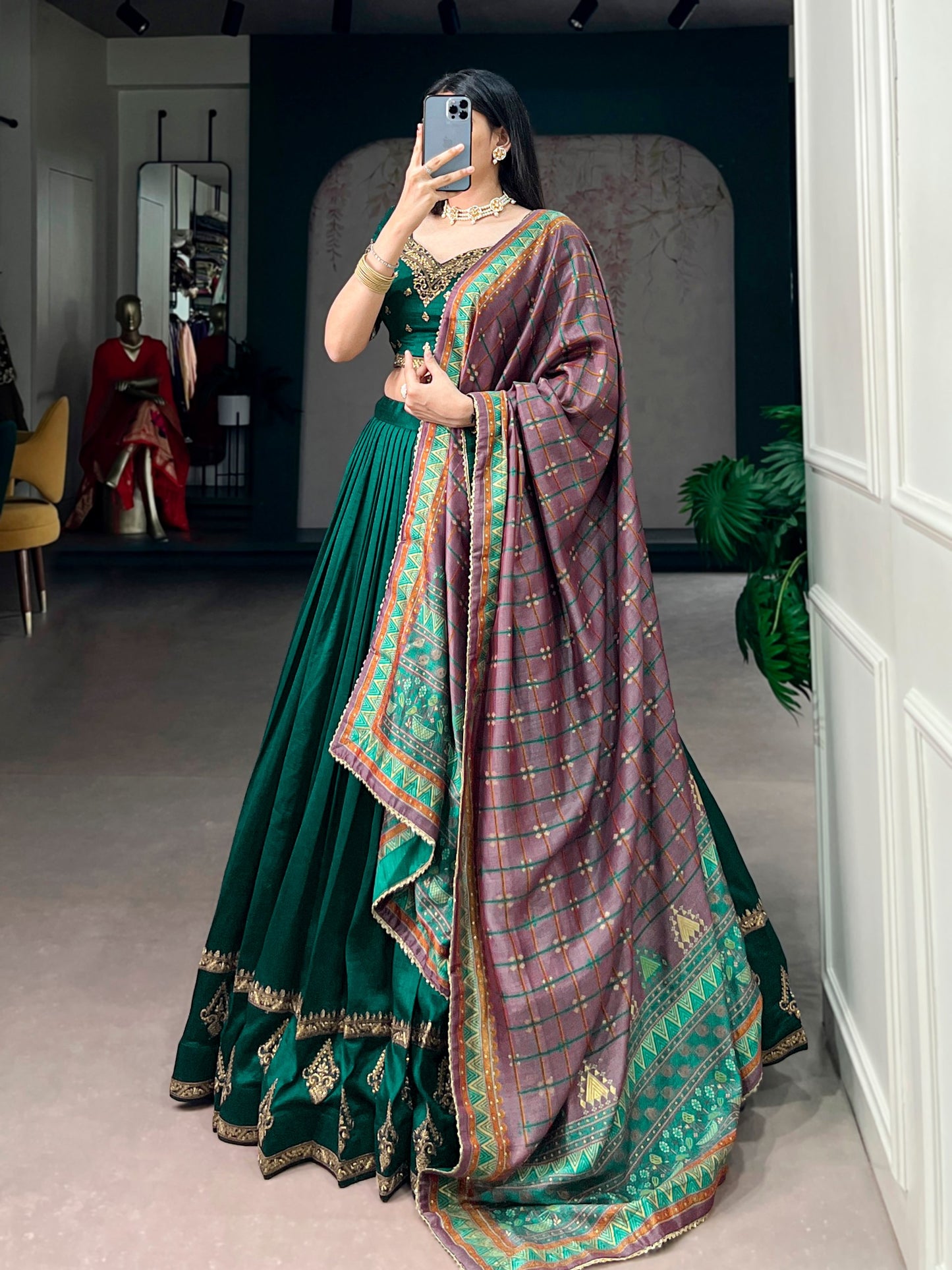 Elegant Vichitra Silk Lehenga Choli Set with Sequins and Thread Embroidery