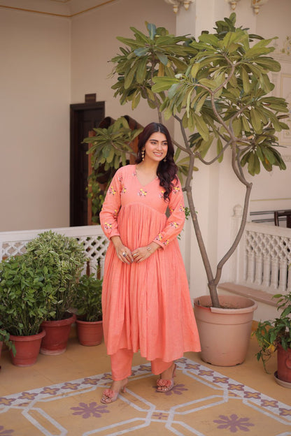 Premium Ready-to-Wear Embroidered Cotton Kurti with Matching Cotton Pants