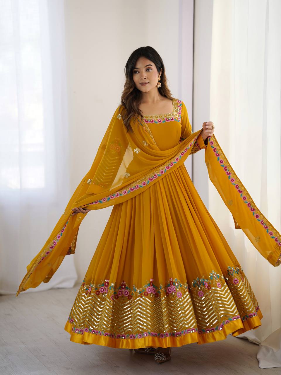 RangBhoomi Heavy Designer Party Gown with Embroidered Dupatta