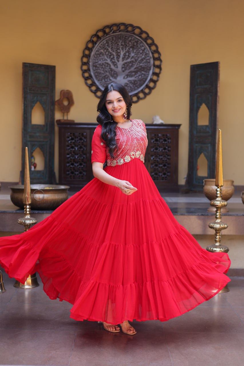 RangBhoomi Premium Designer Ready-to-Wear Gown Collection in Red and Pink
