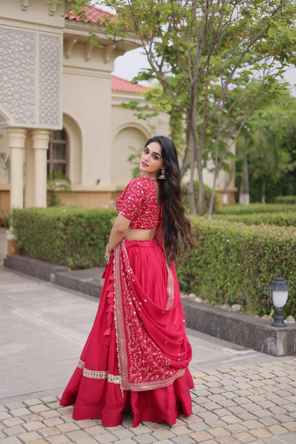 RangBhoomi Glory Satin Embroidered Lehenga Choli Set - Full-Stitched Lehenga with Designer Dupatta