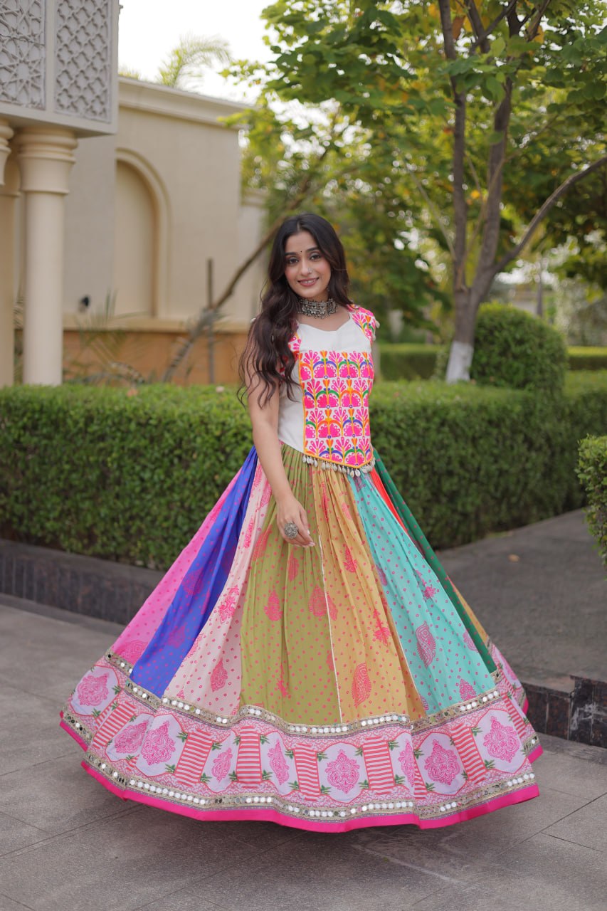 RangBhoomi Cotton Mirror-Lace Lehenga Set — Full-Stitched Festive Navratri Outfit
