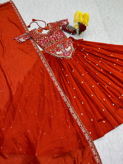 Elegant Wedding Lehenga Choli Set in Luxurious Vichitra Silk with Intricate Embroidery and Sequins