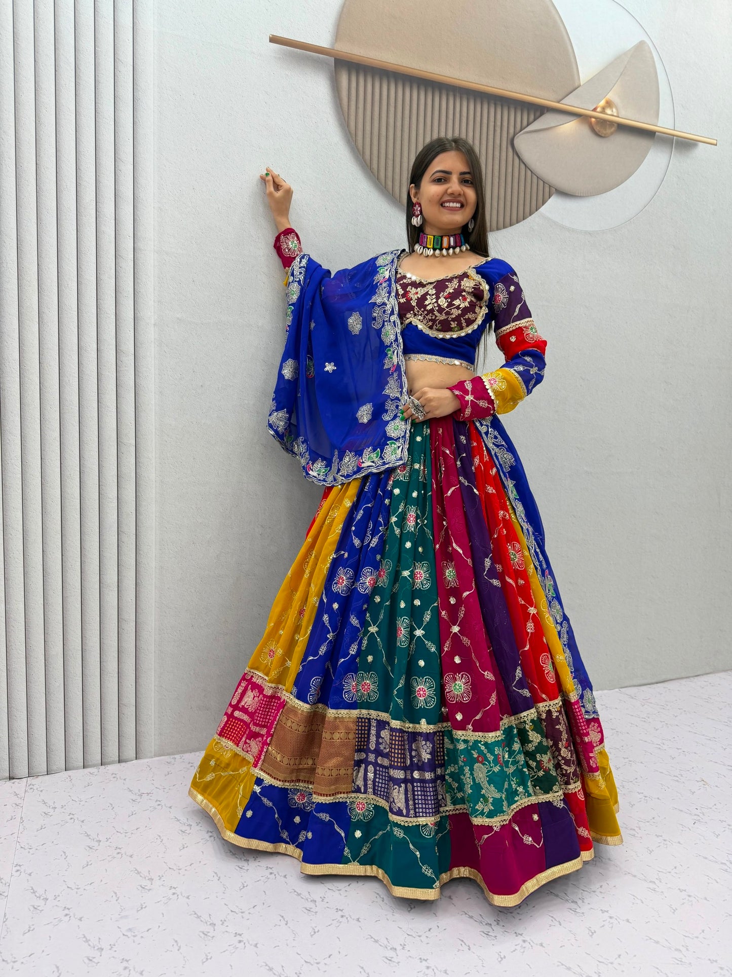 RangBhoomi Navratri Vintage Chaniya Choli — 6m Flair Fox Georgette Lehenga Set