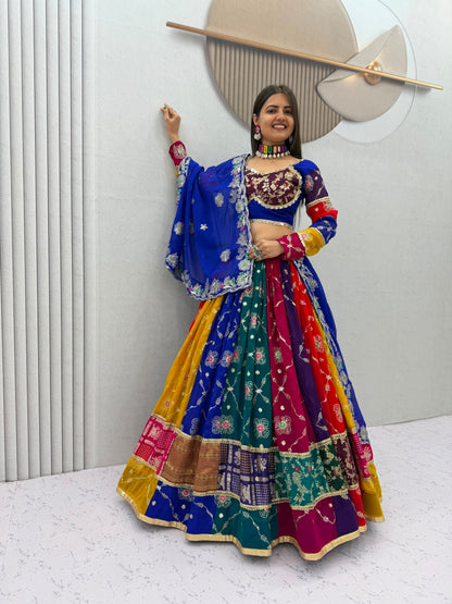 RangBhoomi Navratri Vintage Chaniya Choli — 6m Flair Fox Georgette Lehenga Set