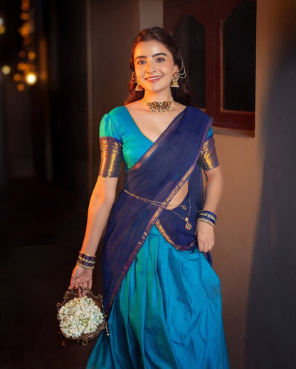 RangBhoomi Elegant Kanjivaram Silk Lehenga Set with Zari Weaving and Georgette Dupatta