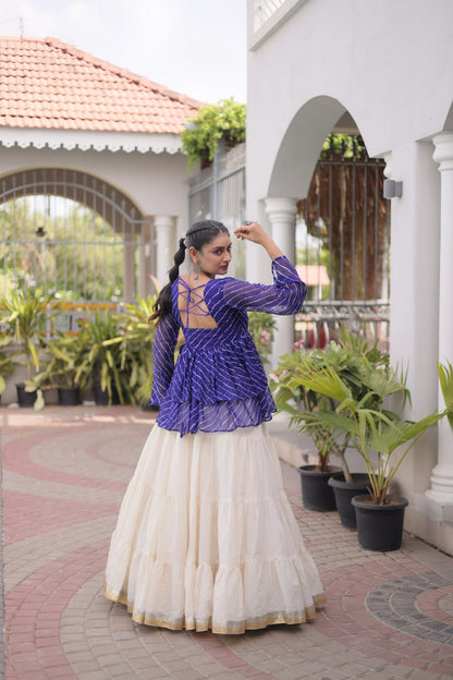 RangBhoomi Navratri Lehenga Choli Set — Kora Cotton Frill with Laheriya Print