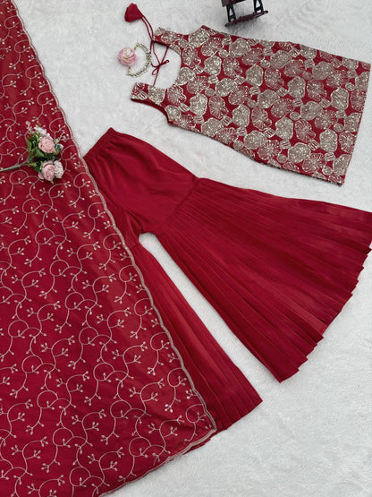 RangBhoomi 5000 Series - Premium 3-Piece Simmer Silk Sharara Set (Top, Sharara, Dupatta)