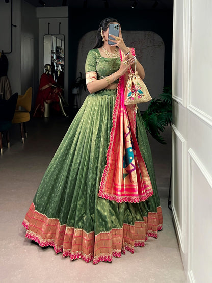 Paithani Lehenga Choli Ensemble 2026 - Shimmering Organza with Zari Weaving and Jacquard Silk Dupatta