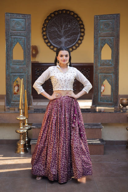 RangBhoomi Elegant Cosmos Jacquard Lehenga Choli Set with Embellished Blouse