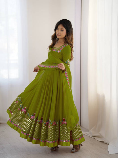 RangBhoomi Heavy Designer Party Gown with Embroidered Dupatta