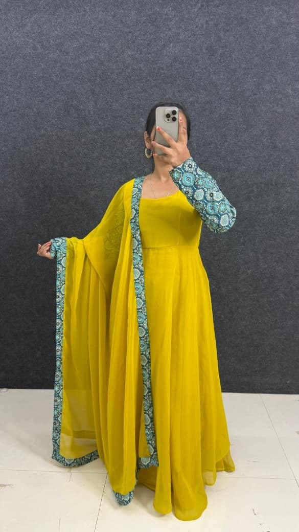 RangBhoomi Elegant 2-Color Anarkali Gown with Heavy Georgette and Pure Micro Cotton Inner – Multiple Sizes Available