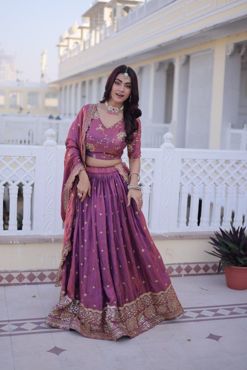 RangBhoomi Elegant Lehengha Choli Dupatta Set in YSL Silk with Sequins and Zari Embroidery