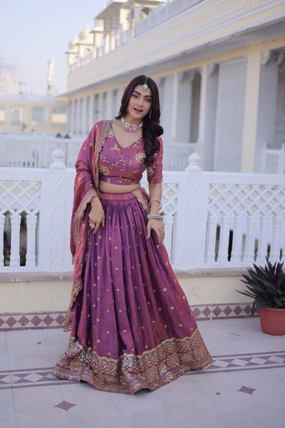 RangBhoomi Elegant Lehengha Choli Dupatta Set in YSL Silk with Sequins and Zari Embroidery