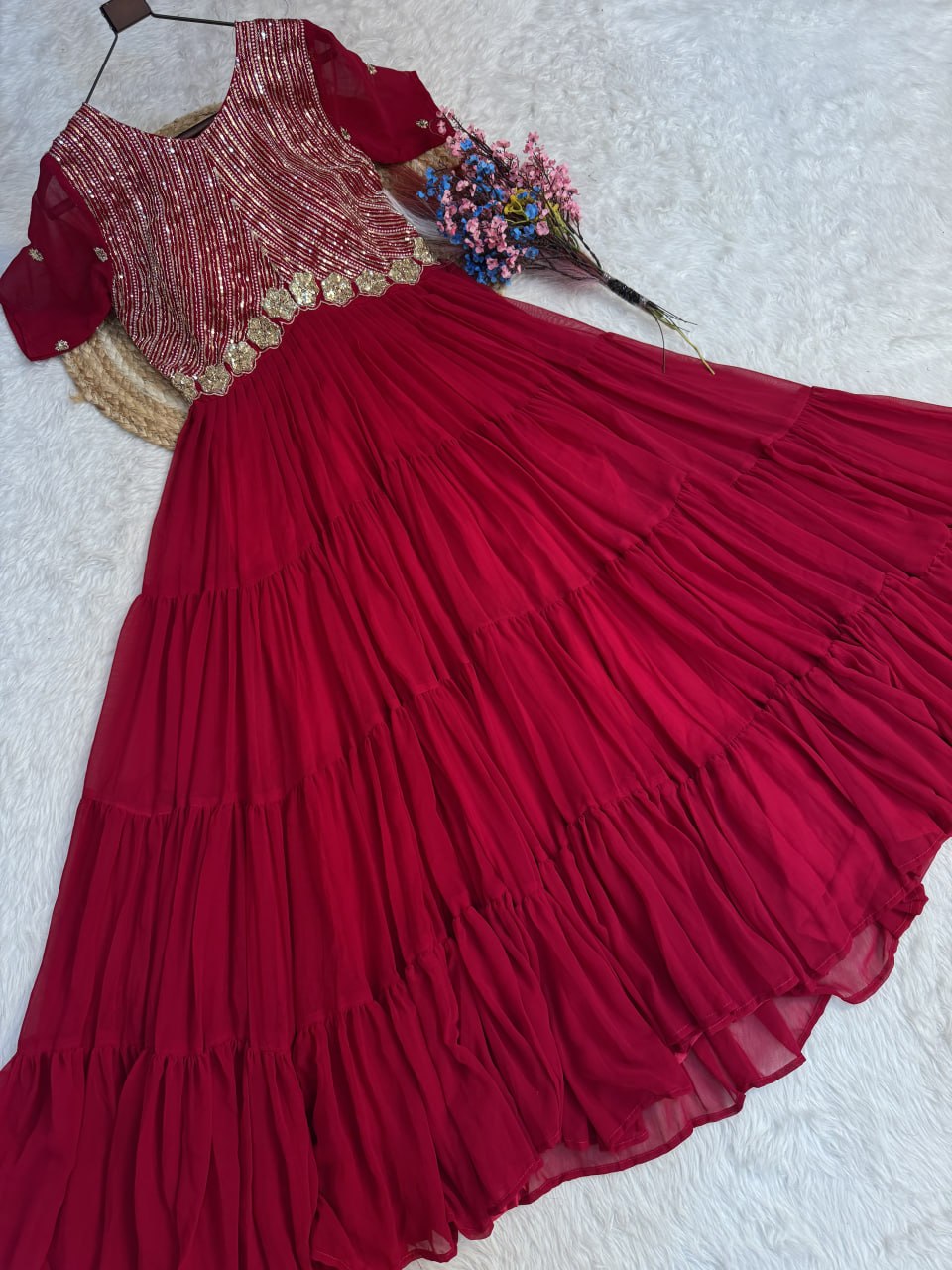 RangBhoomi Premium Designer Ready-to-Wear Gown Collection in Red and Pink
