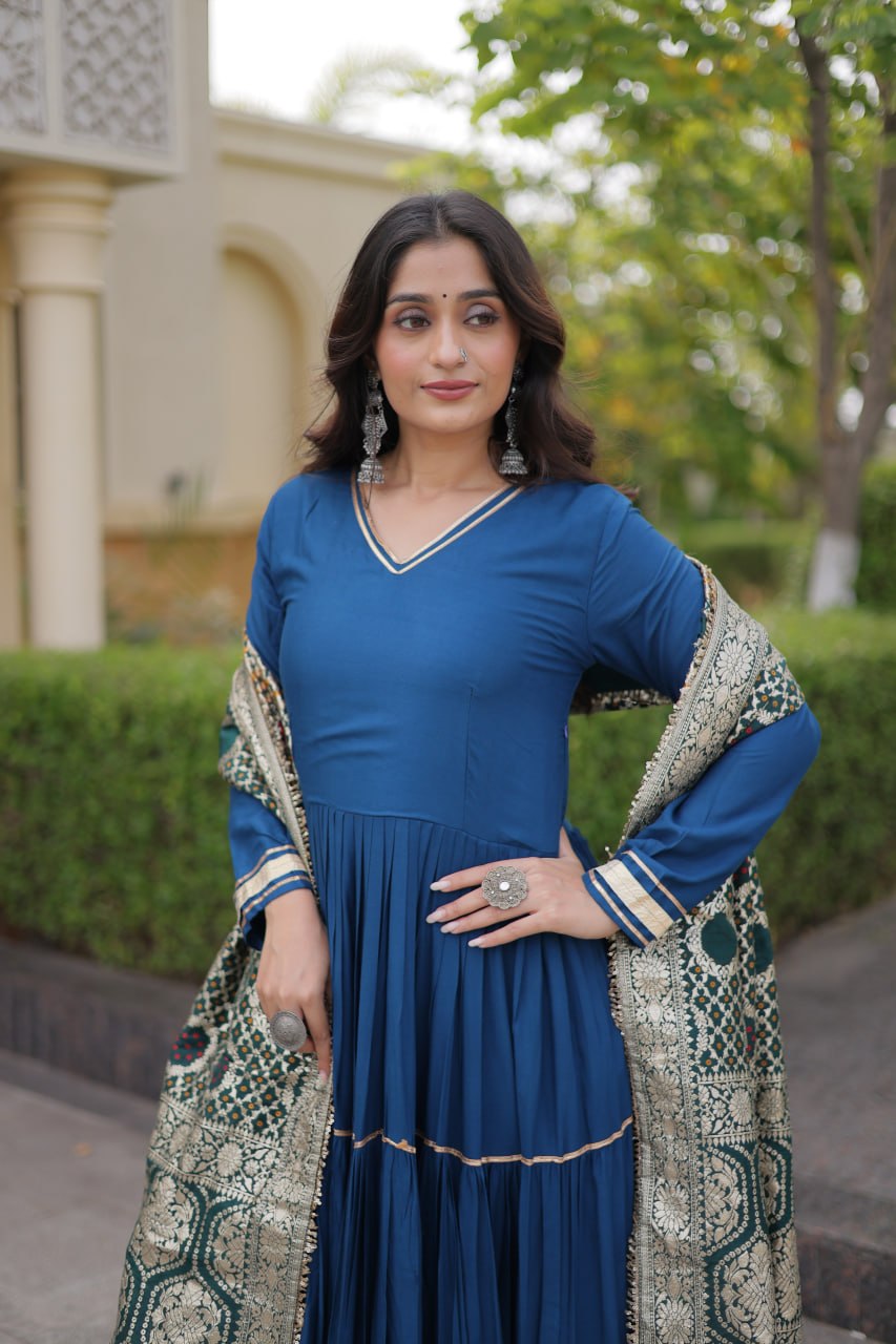 RangBhoomi Gown & Dupatta Collection 2026 — Premium Reyon Gown with Viscose Jacquard Dupatta