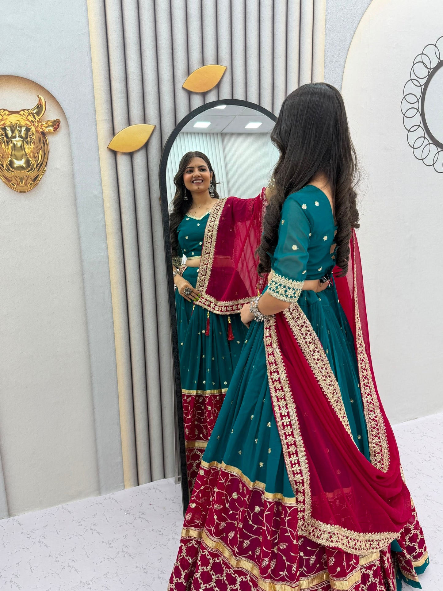 RangBhoomi Tapi Creation Vintage Navratri Lehenga Choli - 6m Flair, Fox Georgette