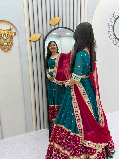 RangBhoomi Tapi Creation Vintage Navratri Lehenga Choli - 6m Flair, Fox Georgette
