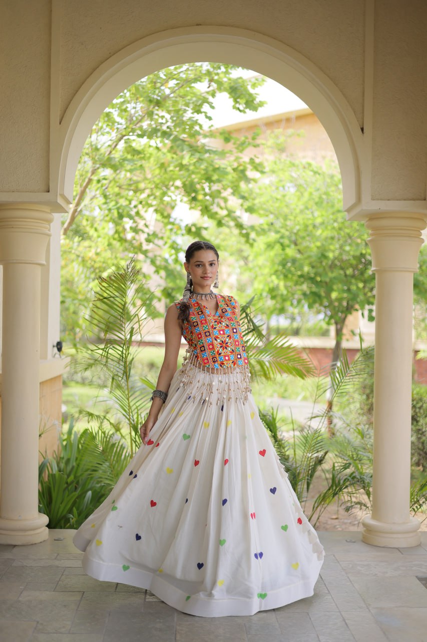 RangBhoomi Navratri Festive Cora Cotton Lehenga Set with Embroidered Blouse