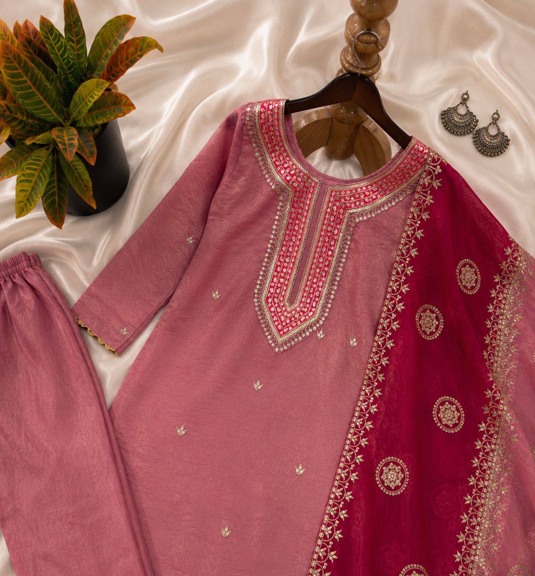 Women's Ethnic Wear: Elegant Embroidered Fendy Silk Suit Set with Dupatta, Fully Stitched and Ready to Wear