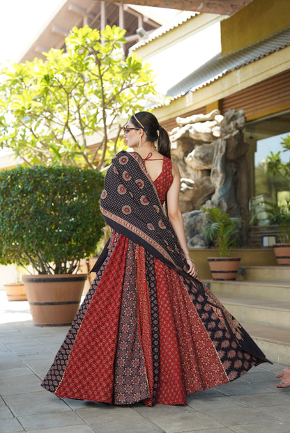 RB Ajrakh 2.0 Pure Cotton Handblock Lehenga Choli Set