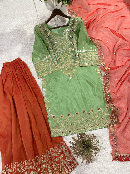 Elegant Designer Cording and Sequin Embroidered Plazzo Set - Perfect for Parties and Weddings